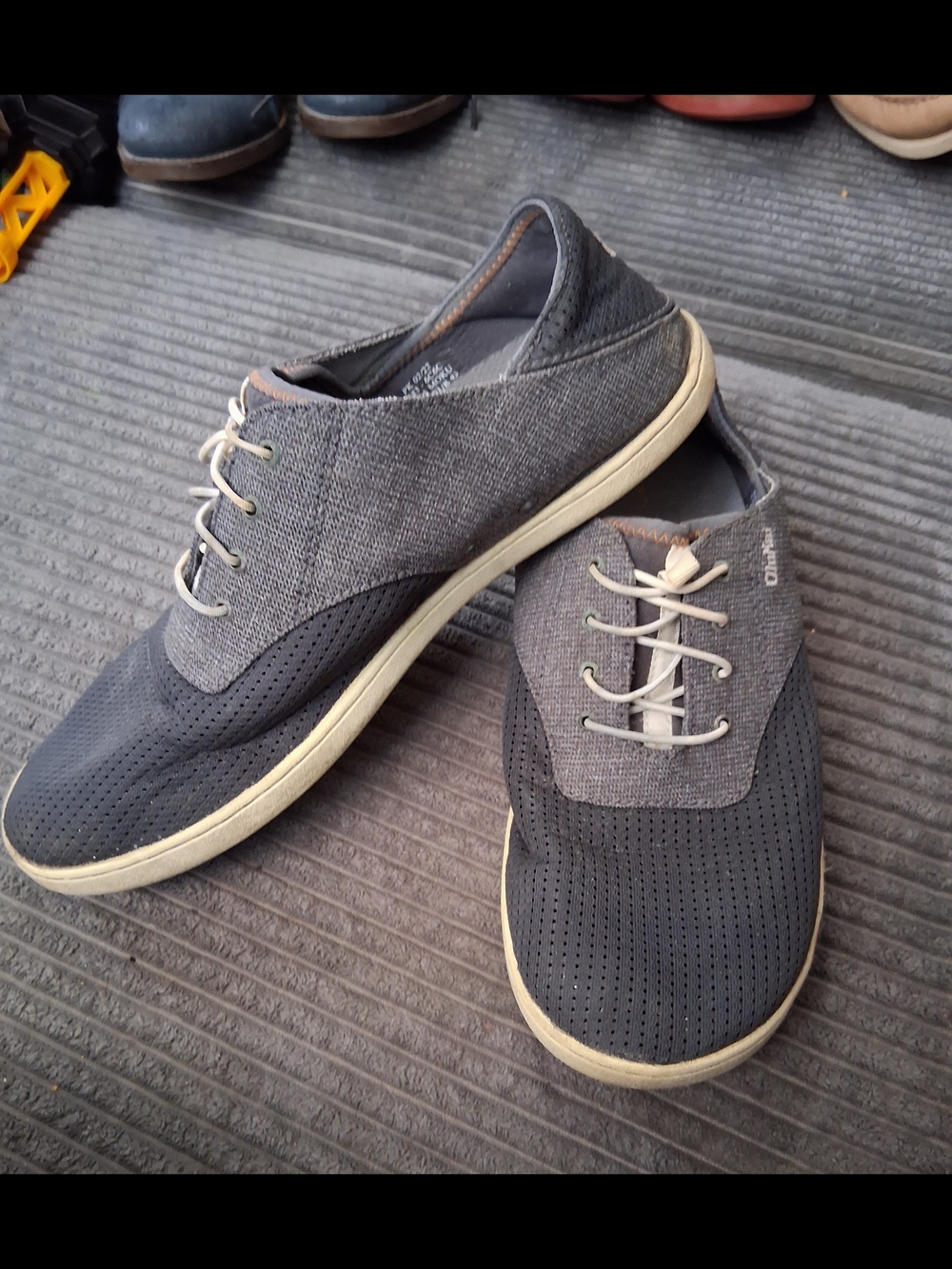 OluKai Nohea Moku Two-Tone Gray & Charcoal Perforated Canvas Slip-On
